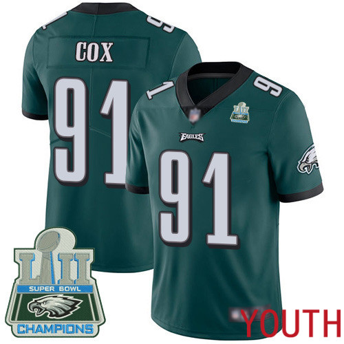 Youth Philadelphia Eagles 91 Fletcher Cox Midnight Green Team Color Vapor Untouchable NFL Jersey Limited Player 100th